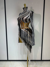 Sparkly Diamond Sequin Tassels Sexy Mesh Long Sleeved Two Piece Set Women Sexy Evening paty Birthday Nightclub Stage Costume